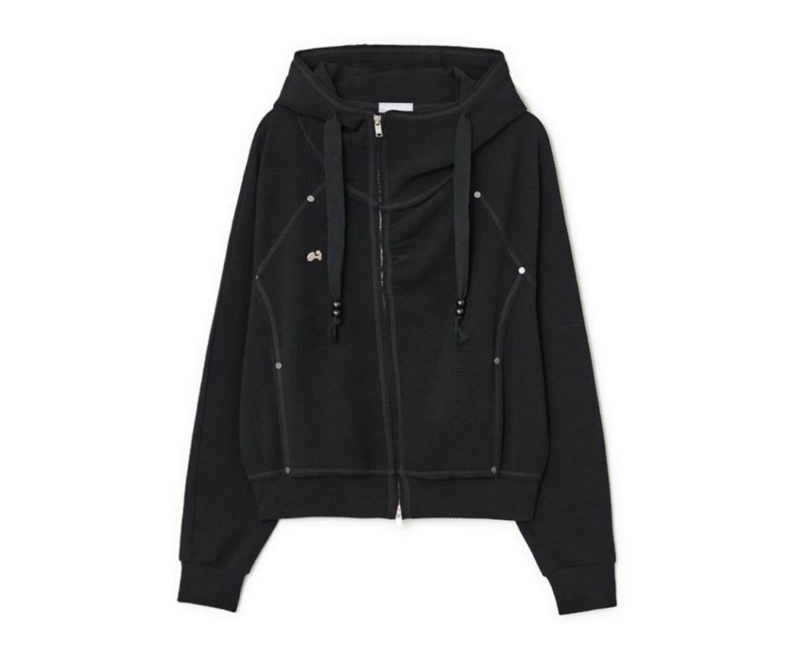 허그유어스킨 하이넥 후드집업 블랙 상품이미지1