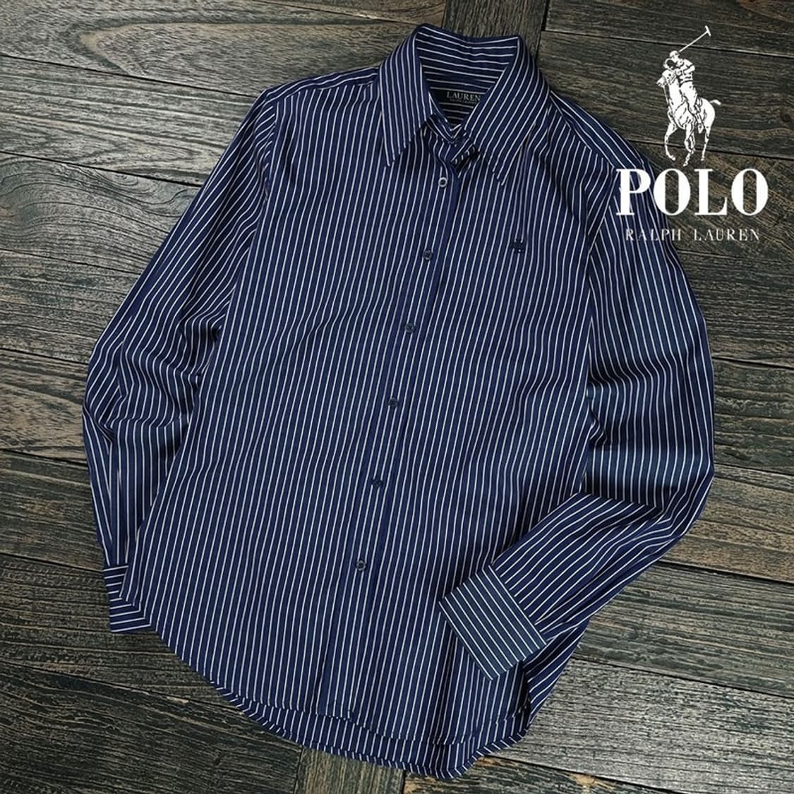 [폴로 랄프로렌] 로고 자수 스트라이프 셔츠 네이비 M19414 상품이미지1