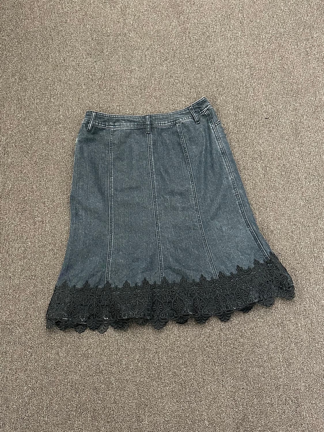 L)Japanese vintage 블랙 레이스 디테일 데님 롱스커트 상품이미지6