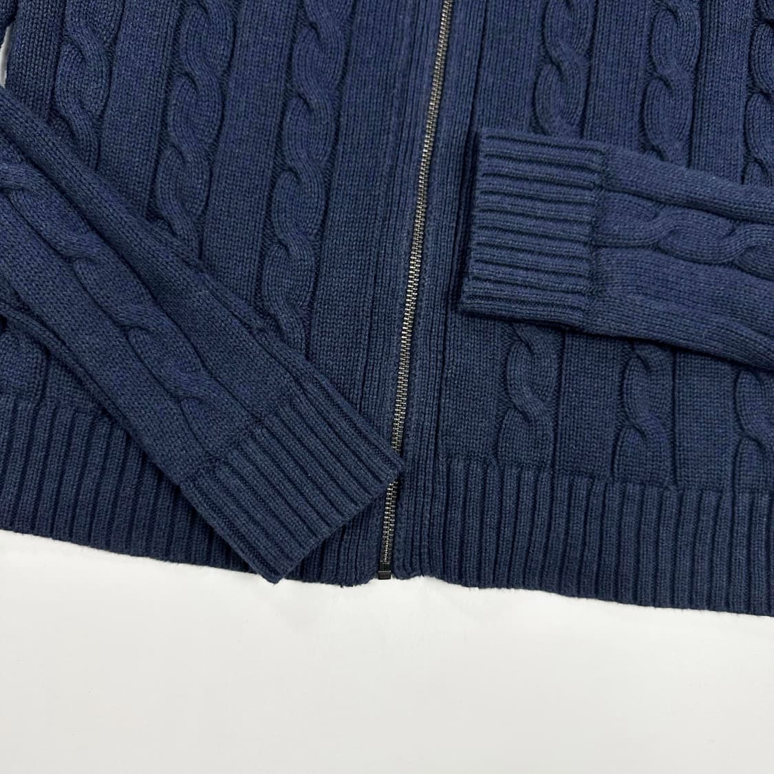 타미힐피거 플래그 네이비 꽈배기 니트 집업 (M) 상품이미지4
