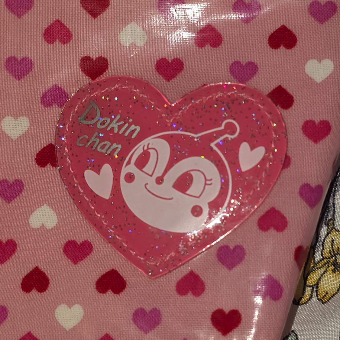 일본고전빈티지)호빵맨 도킨짱 레트로 핑크 하트 갸루 파우치 상품이미지2