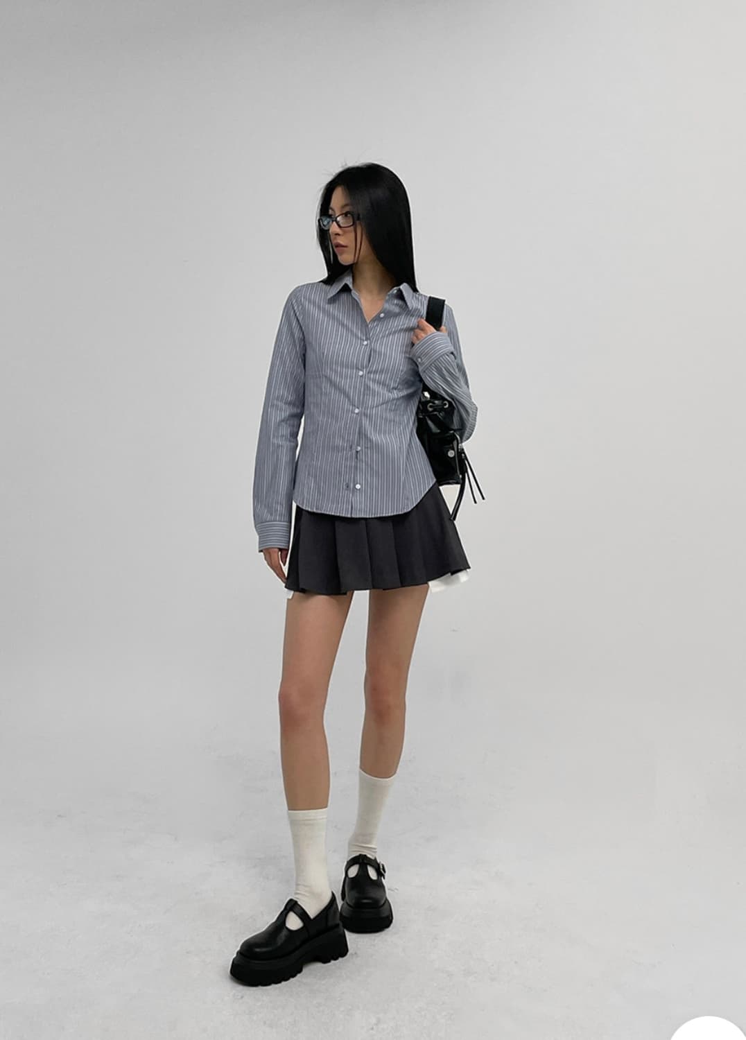 블랙업 하이테 스트라이프 셔츠 블루 S 상품이미지3