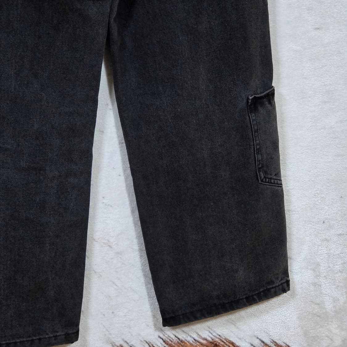 빈티지 흑청 밑단 포켓 와이드 데님 팬츠 상품이미지6