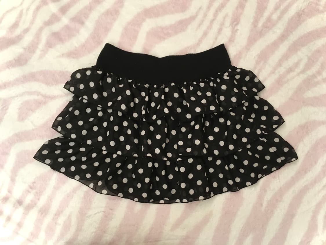 블랙도트 쉬폰 캉캉스커트 갸루 조지후쿠 물방울 땡땡이 프릴스커트 상품이미지1