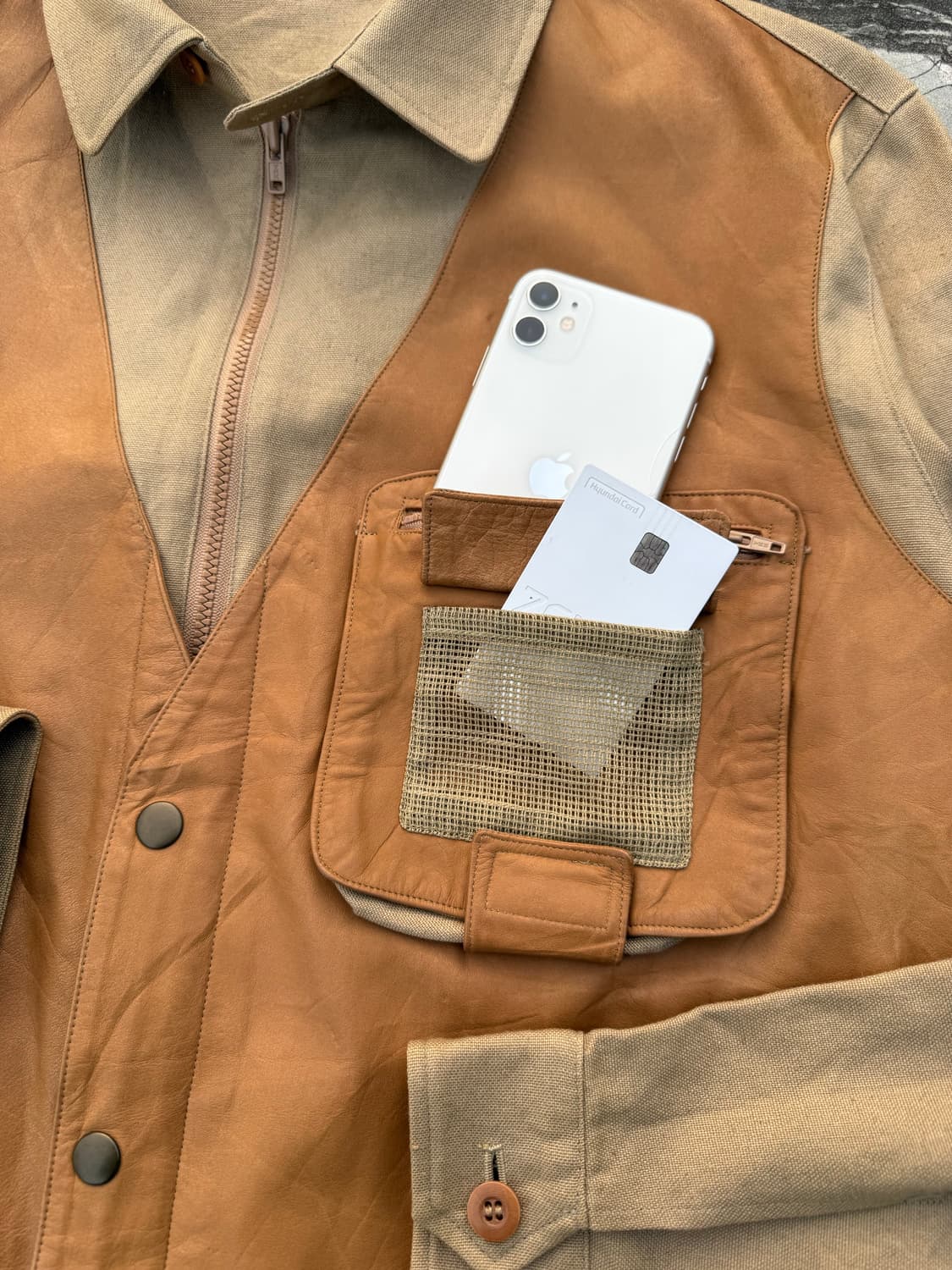 Vintage 카우레더 디테일 블루종 자켓 상품이미지3