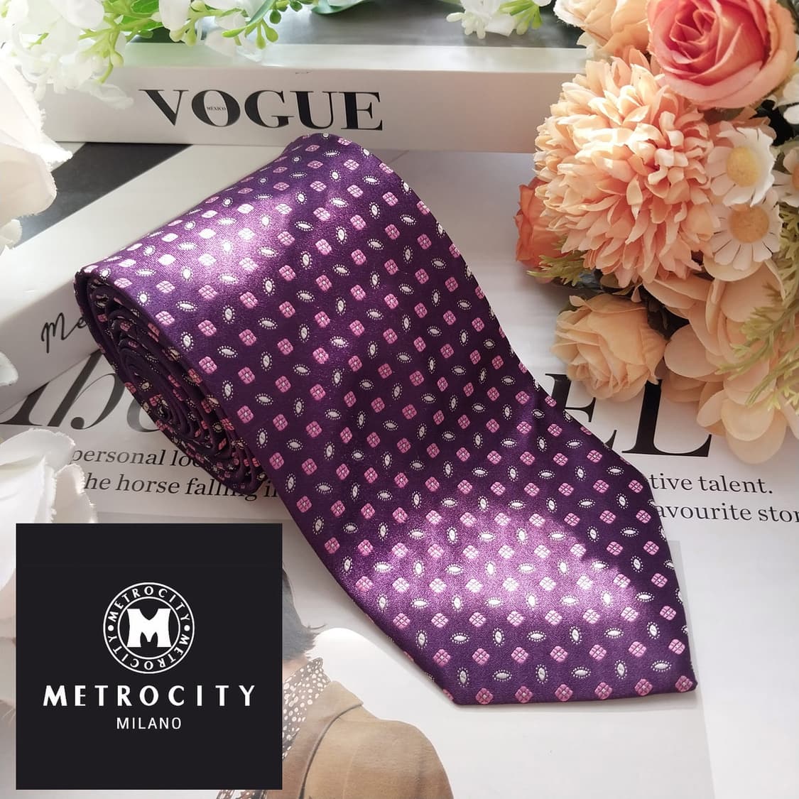 메트로시티 실크 퍼플 패턴 넥타이 8.6cm A+등급 K2366 상품이미지2