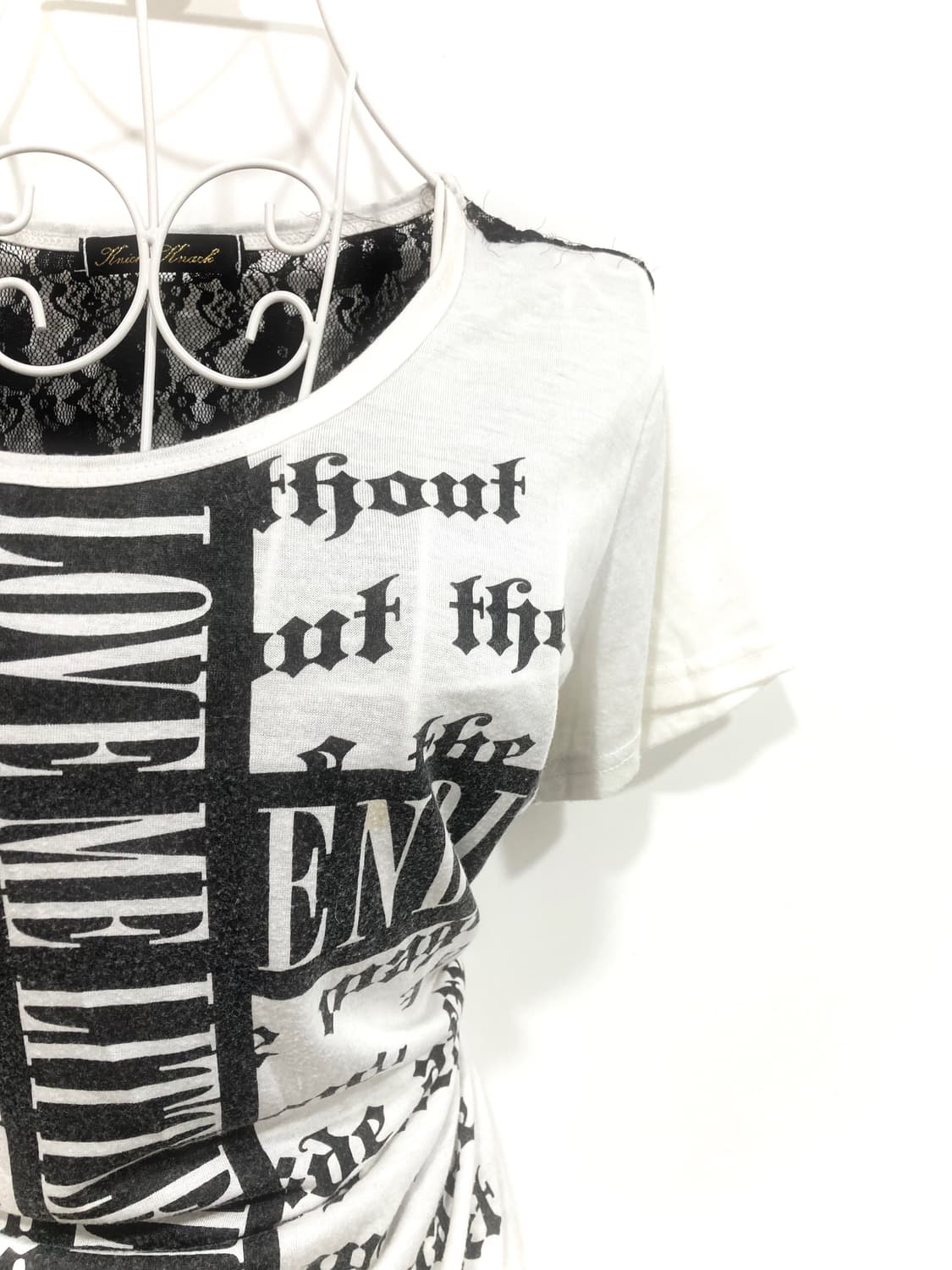 cross lettering crochet short sleeve 상품이미지2