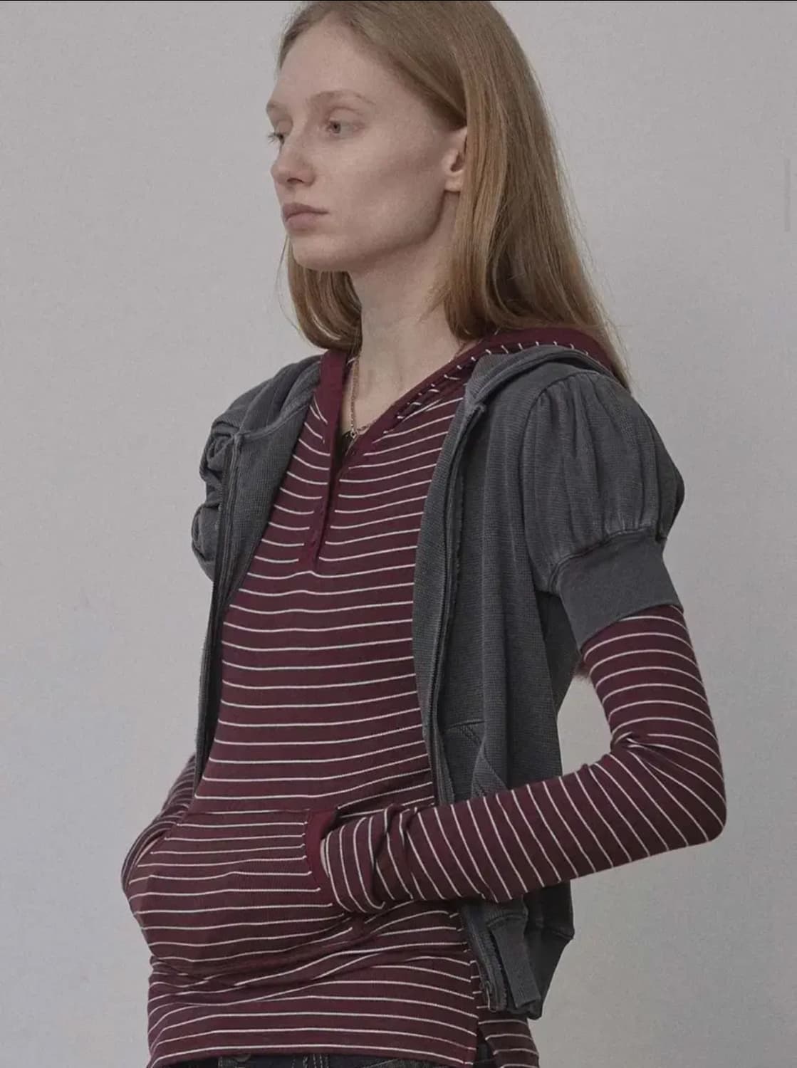 스컬프터 Stripe Hoodie Tee Burgundy (L) 상품이미지1