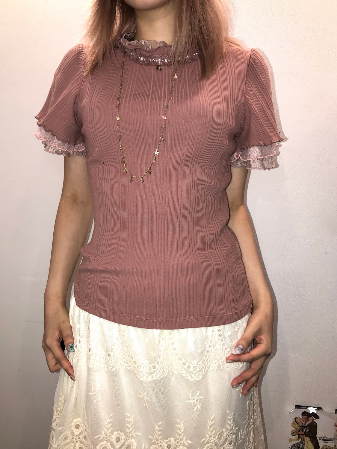 Axes femme 로즈 핑크 로걀 레이스탑 상품이미지3