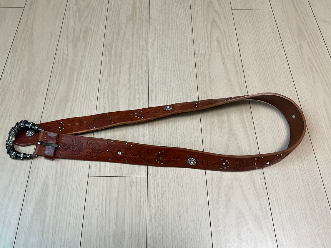 [OS] 빈티지 큐빅장식 브라운 가죽 벨트 상품이미지4