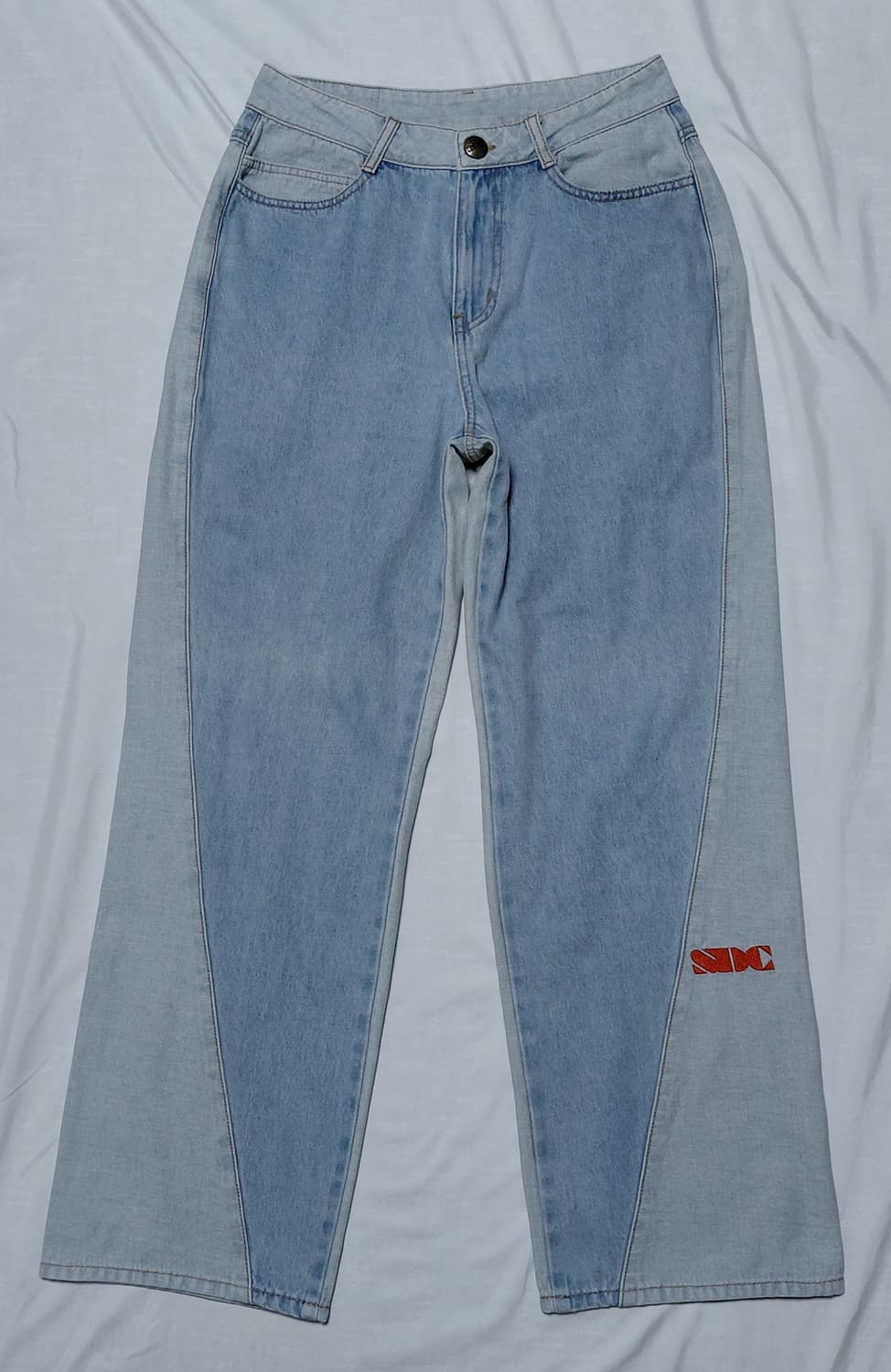 [S] 스컬프터 배색 와이드 데님 팬츠 (라이트 블루) 상품이미지1