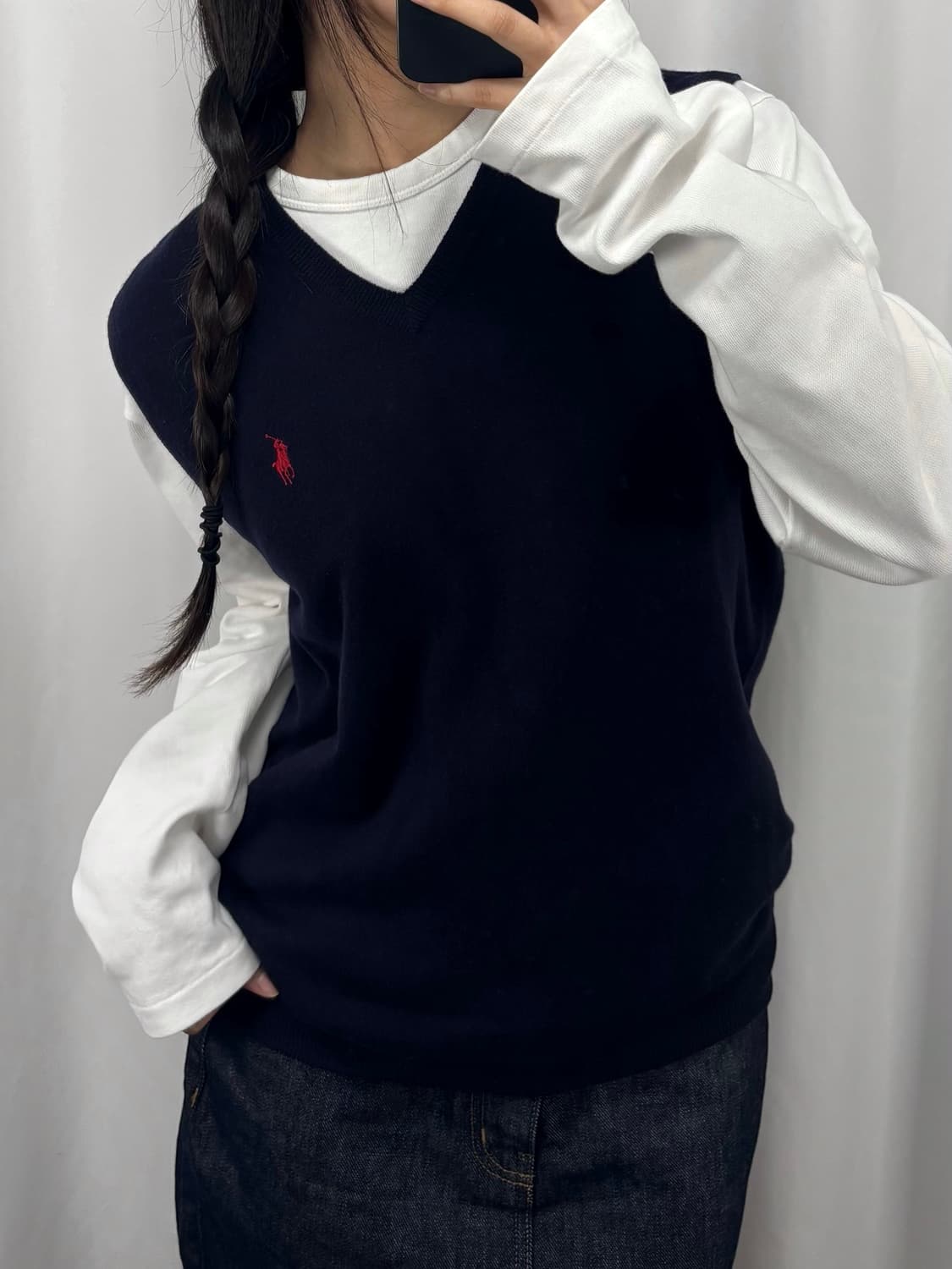 폴로 메리노울 네이비 니트 베스트 상품이미지1