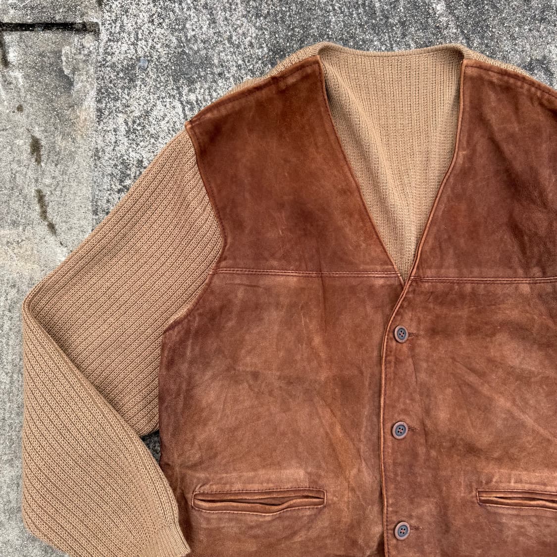 [L~XL] Made In Italy 가죽 디테일 니트 가디건 자켓 상품이미지4