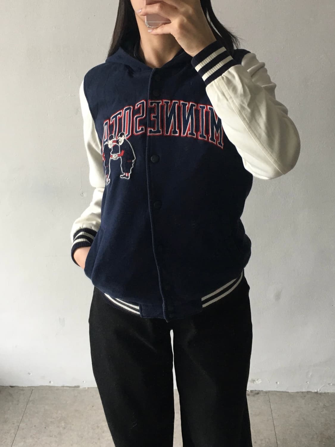 MLB 가슴로고 후드 바시티자켓 상품이미지1