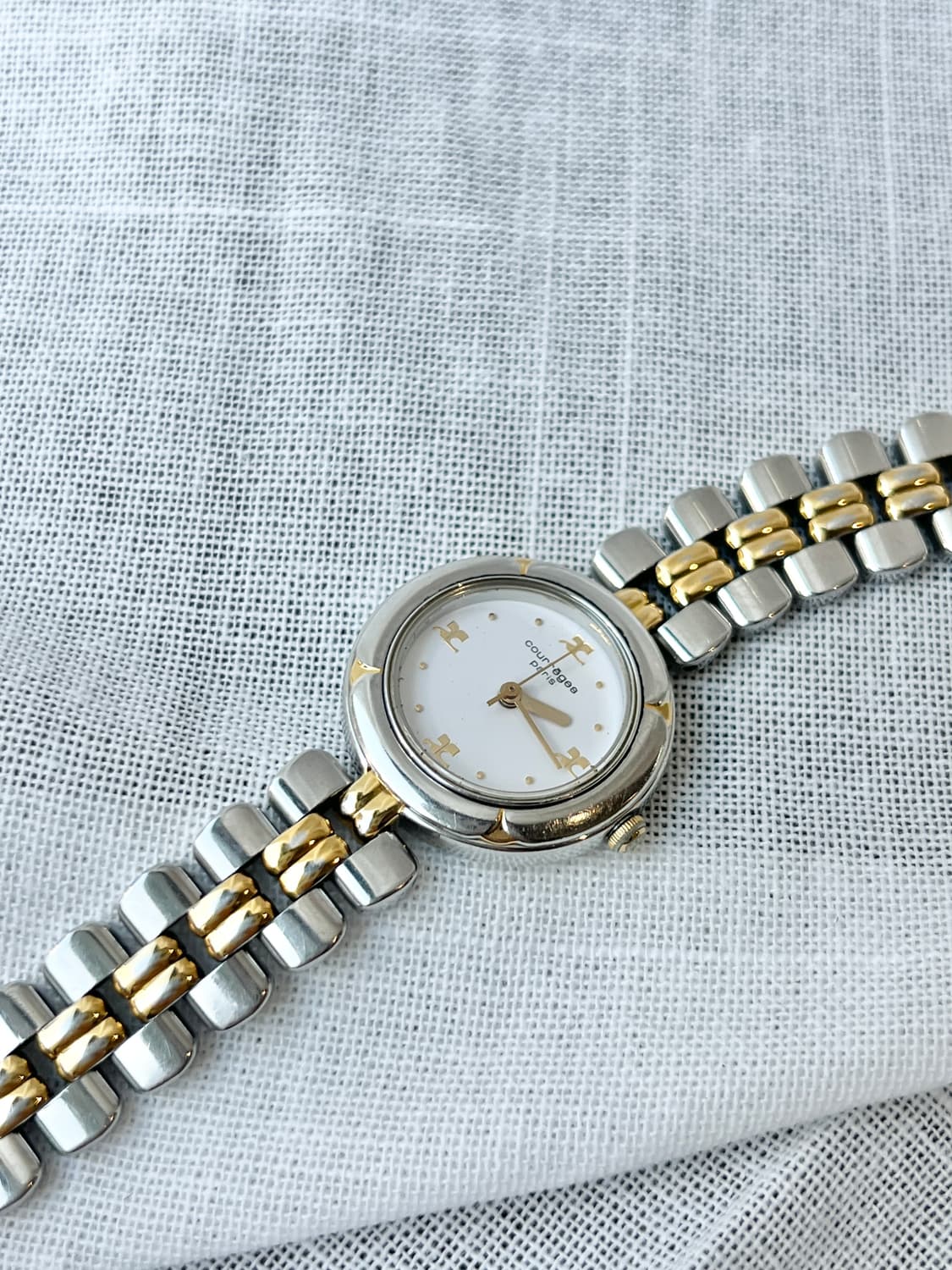 90s Courreges 꾸레쥬 로고아워 콤비 손목시계 상품이미지1