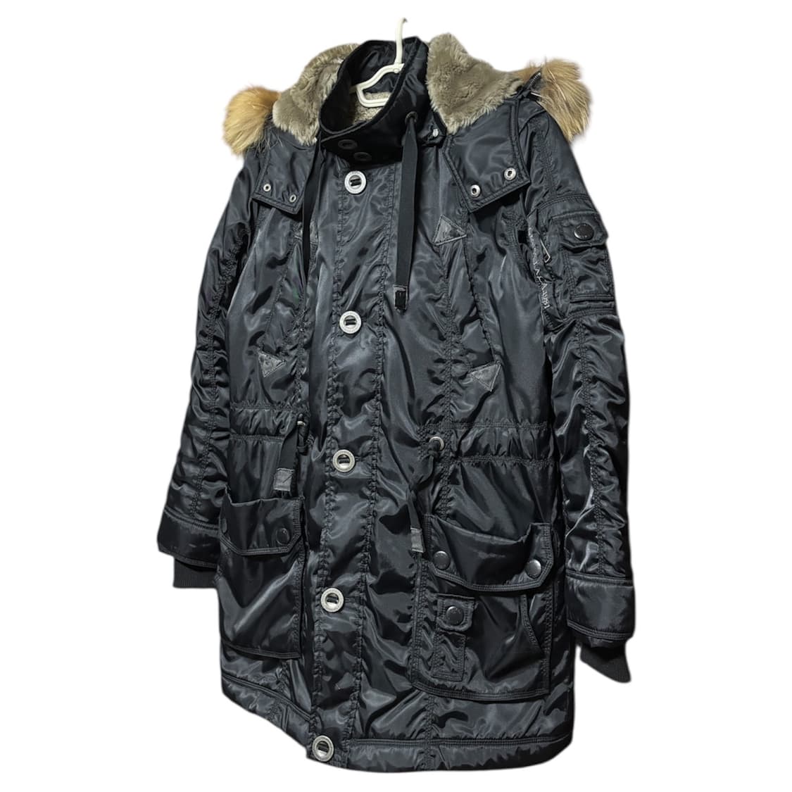 [GUESS] 게스 빈티지 블랙 후드넥 퍼 야상 자켓 M 상품이미지2