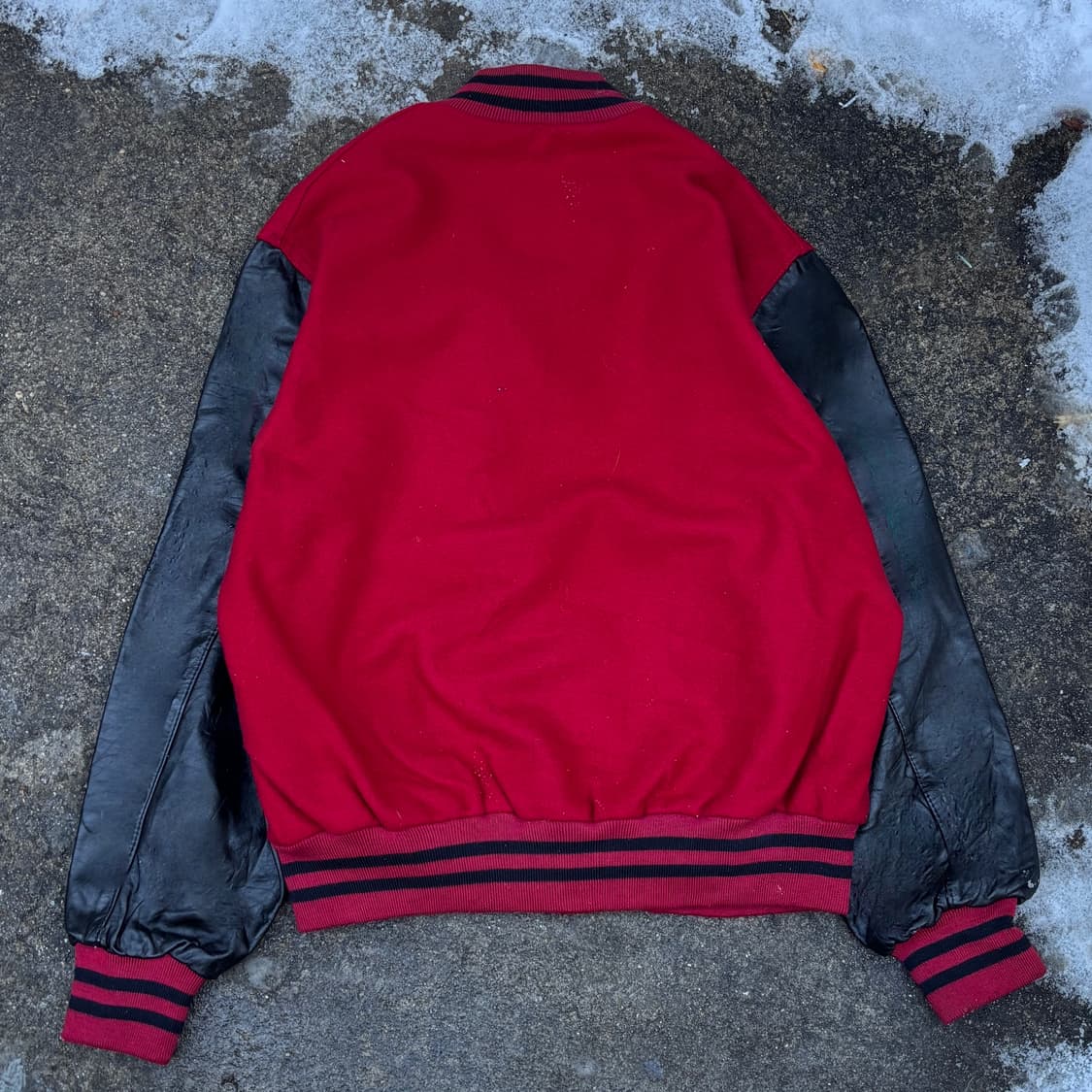 빈티지 올드스쿨 리얼레더 레드 바시티 자켓 상품이미지2