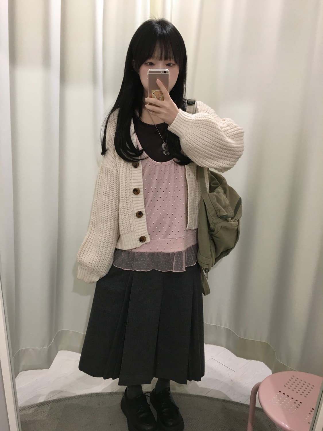 레이어드 패턴 롱슬리브 / 아이보리 버튼 가디건 상품이미지3