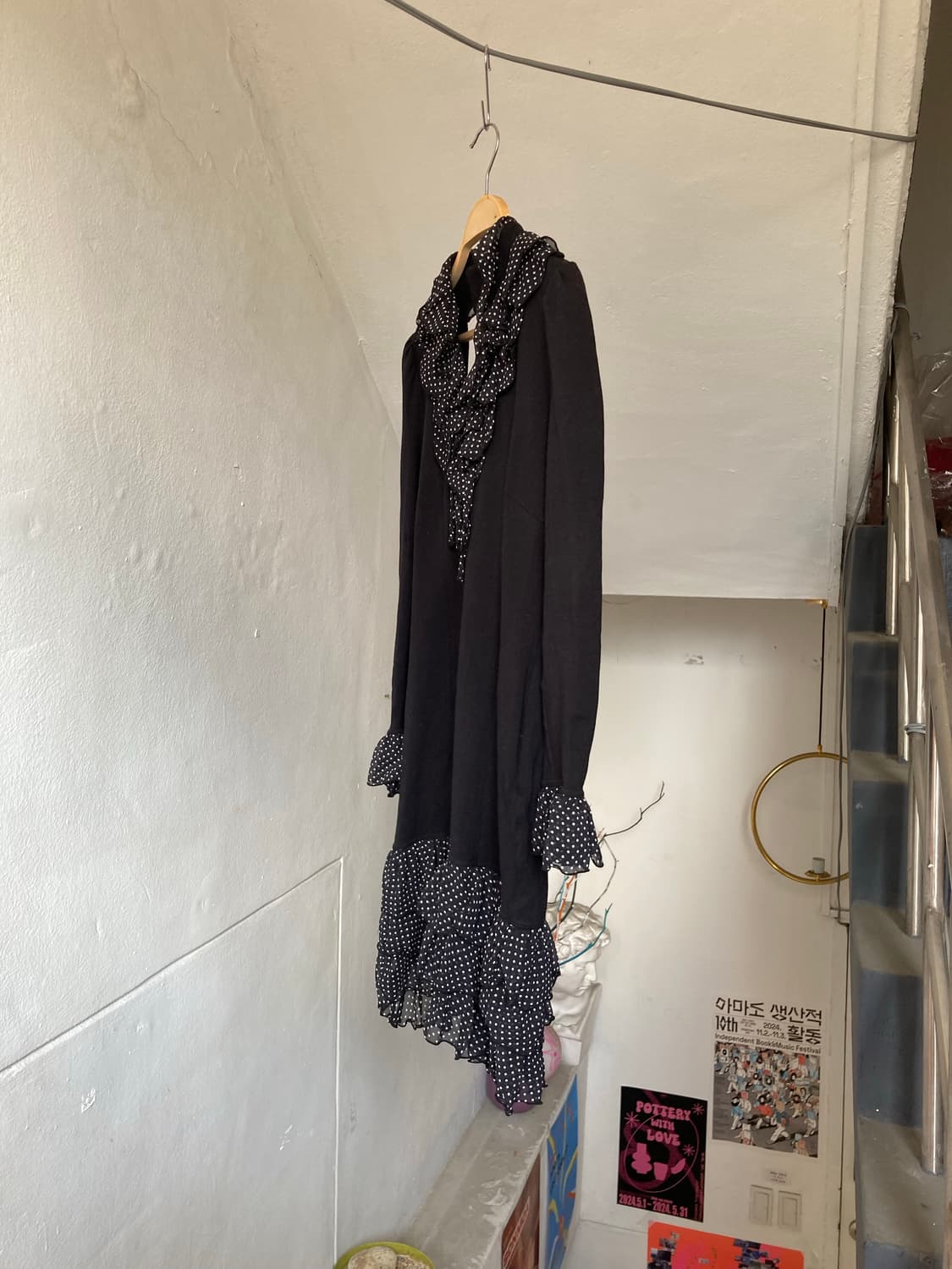 블랙 땡땡이 스판 원피스 상품이미지4