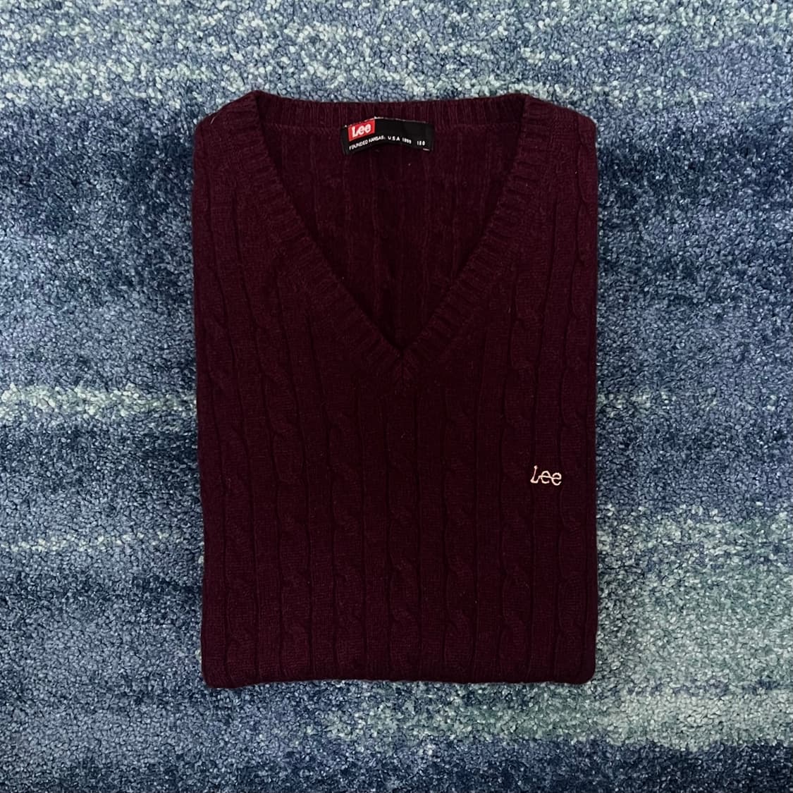 LEE 꽈베기 니트 조끼 버건디 바이올렛 남(L) 상품이미지2