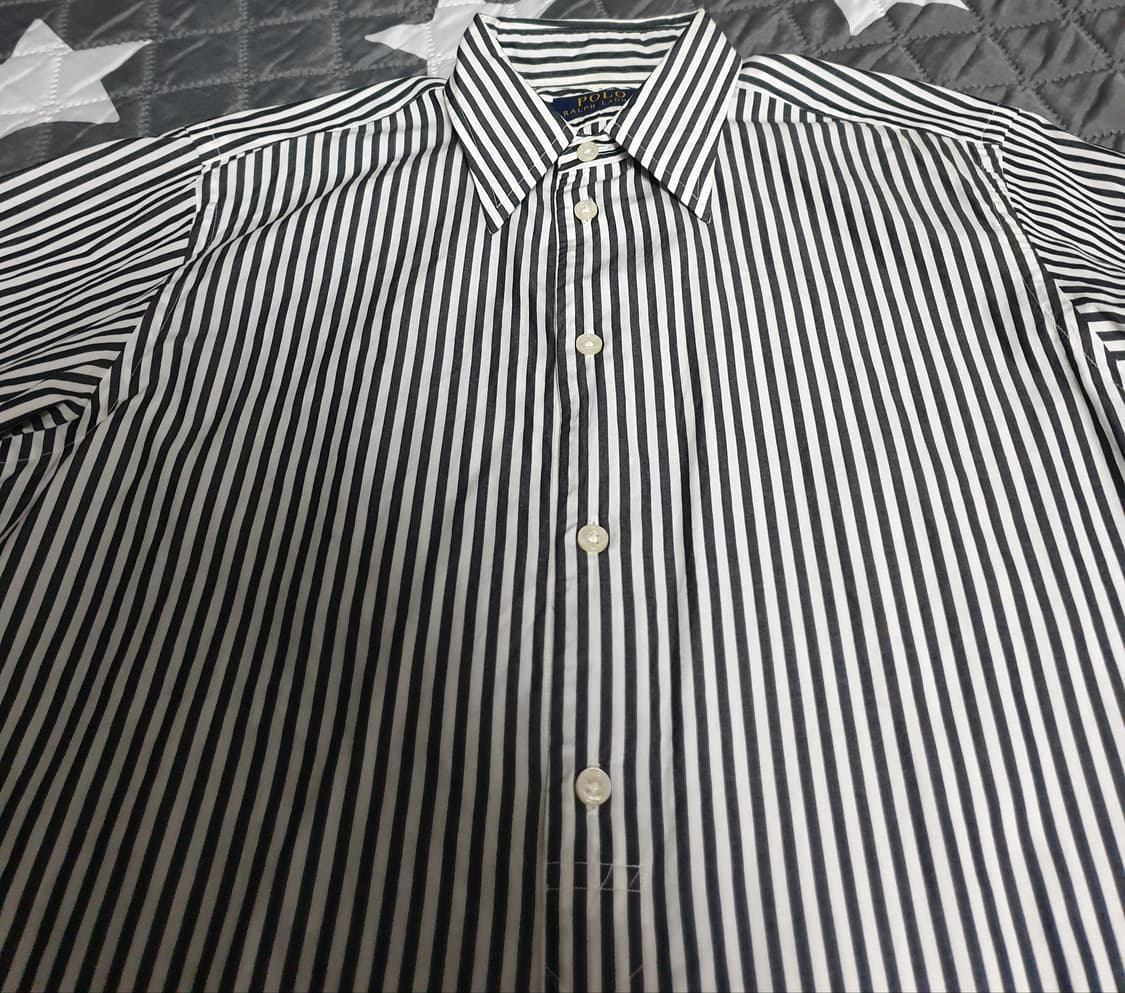 폴로랄프로렌 소매 레터링 로고 반버튼 스트라이프 긴팔셔츠 블랙 (S) 상품이미지2