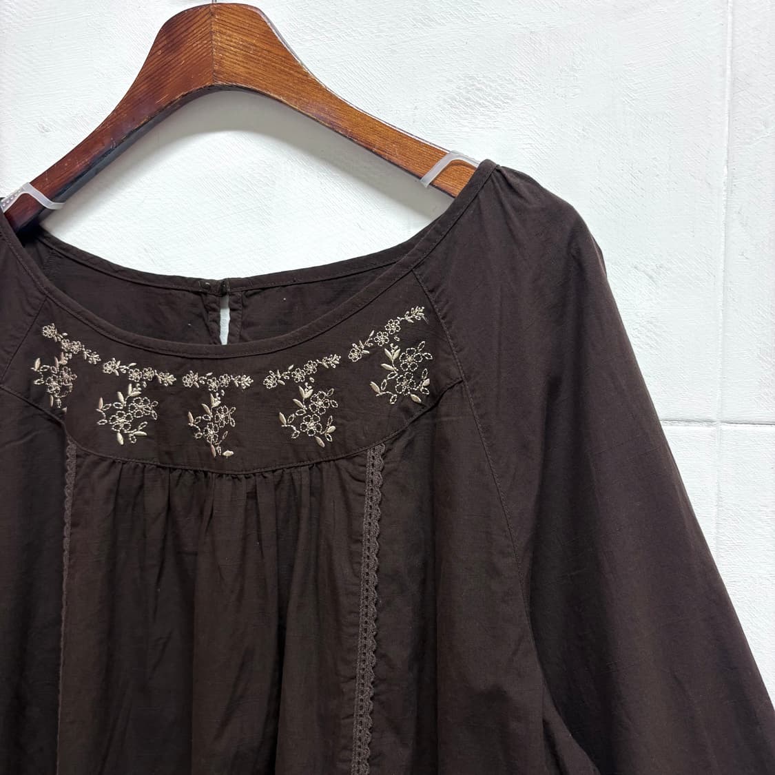 브라운 자수 모리걸 코튼 레이스 미니 원피스 JPN 상품이미지2