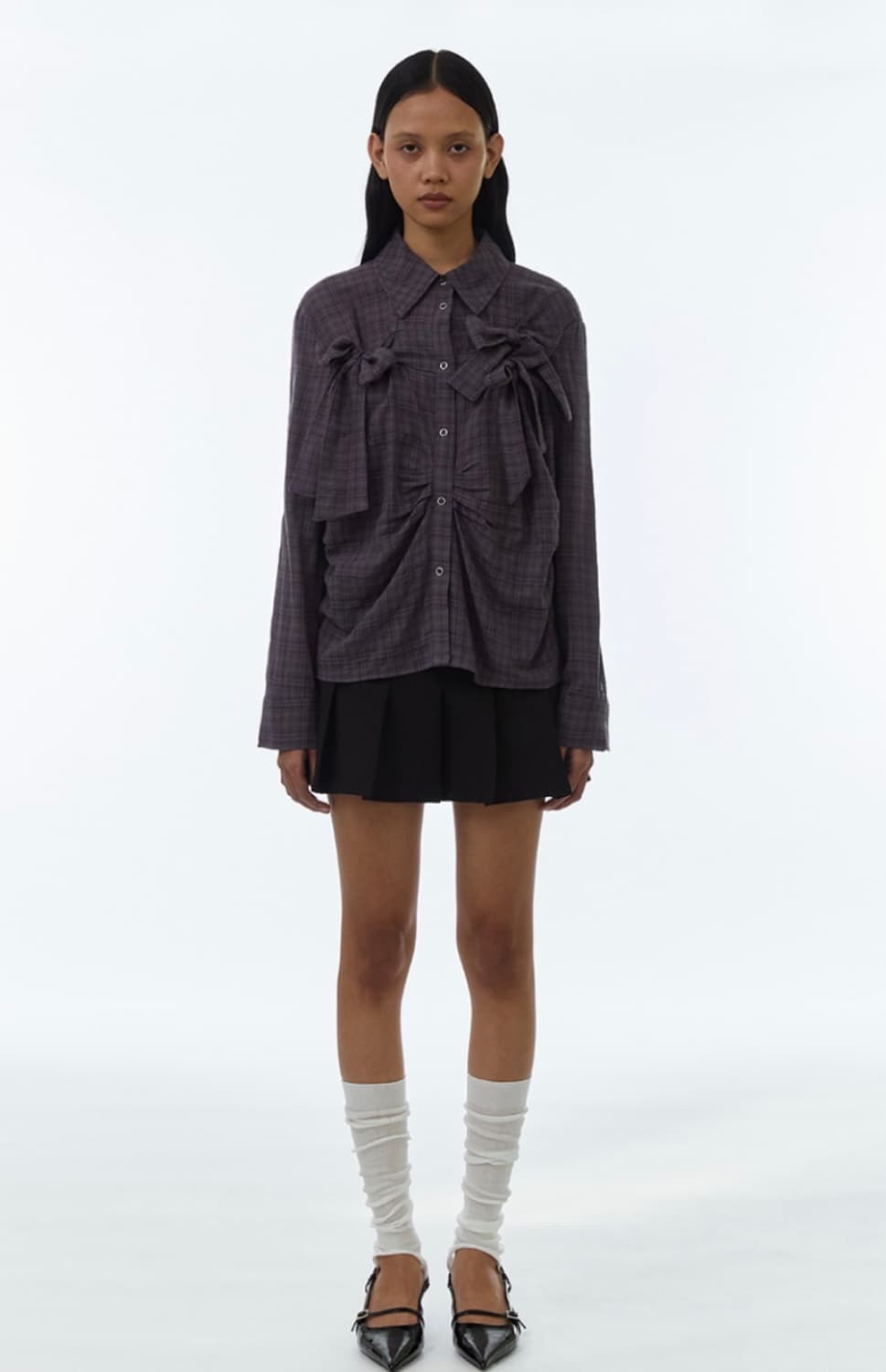 리본 타이 셔츠 (빈티지 퍼플m) 상품이미지2