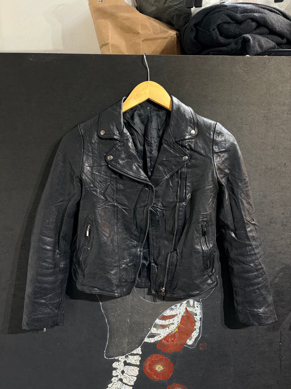 일본빈티지 사선 지퍼 양가죽 라이더 가죽 자켓  M 상품이미지5