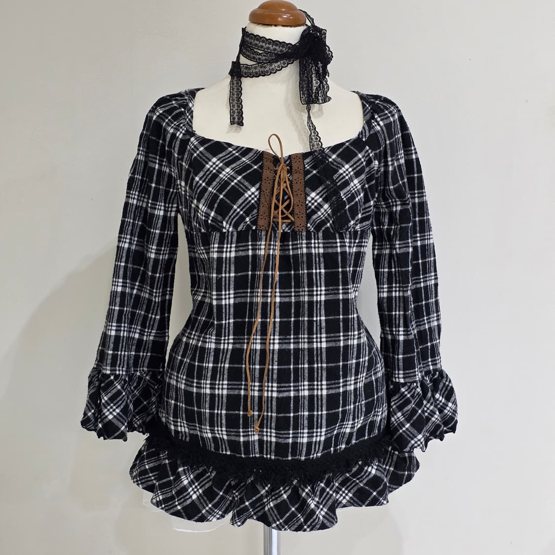 블랙로리타 체크 캉캉 블라우스 상품이미지2