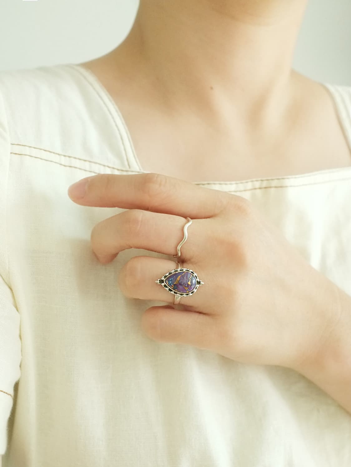 퍼플 코퍼 터키석 천연석 원석 925실버 순은반지  상품이미지2