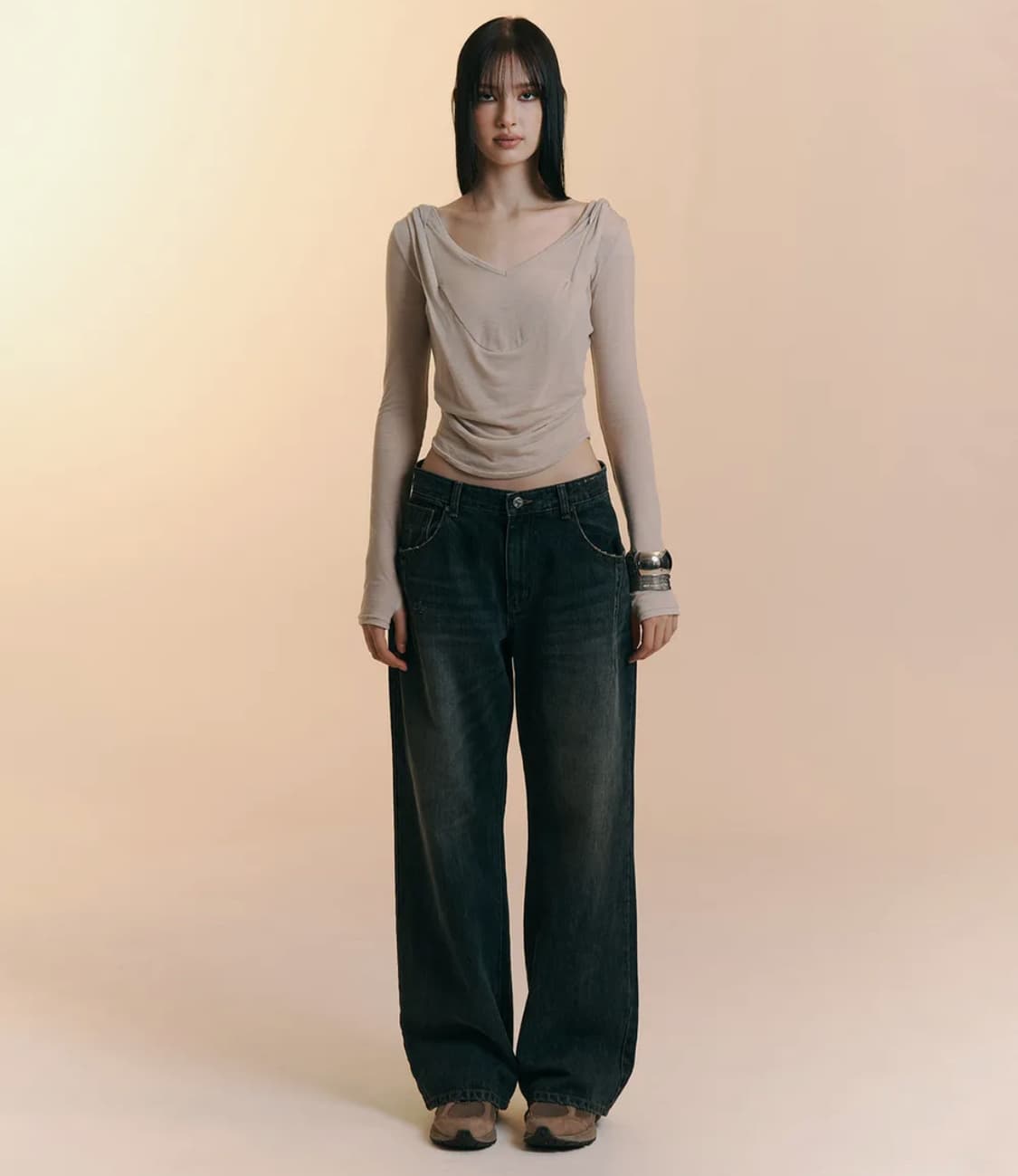 플리즈노팔로우 25Damaged Washing Wide Denim S 상품이미지1