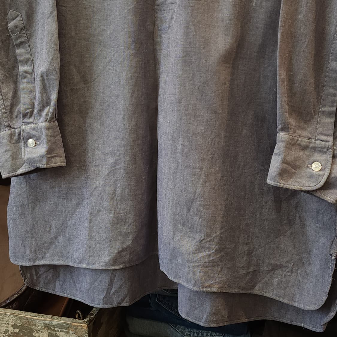 60s 프랑스 워크셔츠 가드너 빈티지 셔츠 라이트 퍼플 롱 튜닉 셔츠 L 상품이미지7