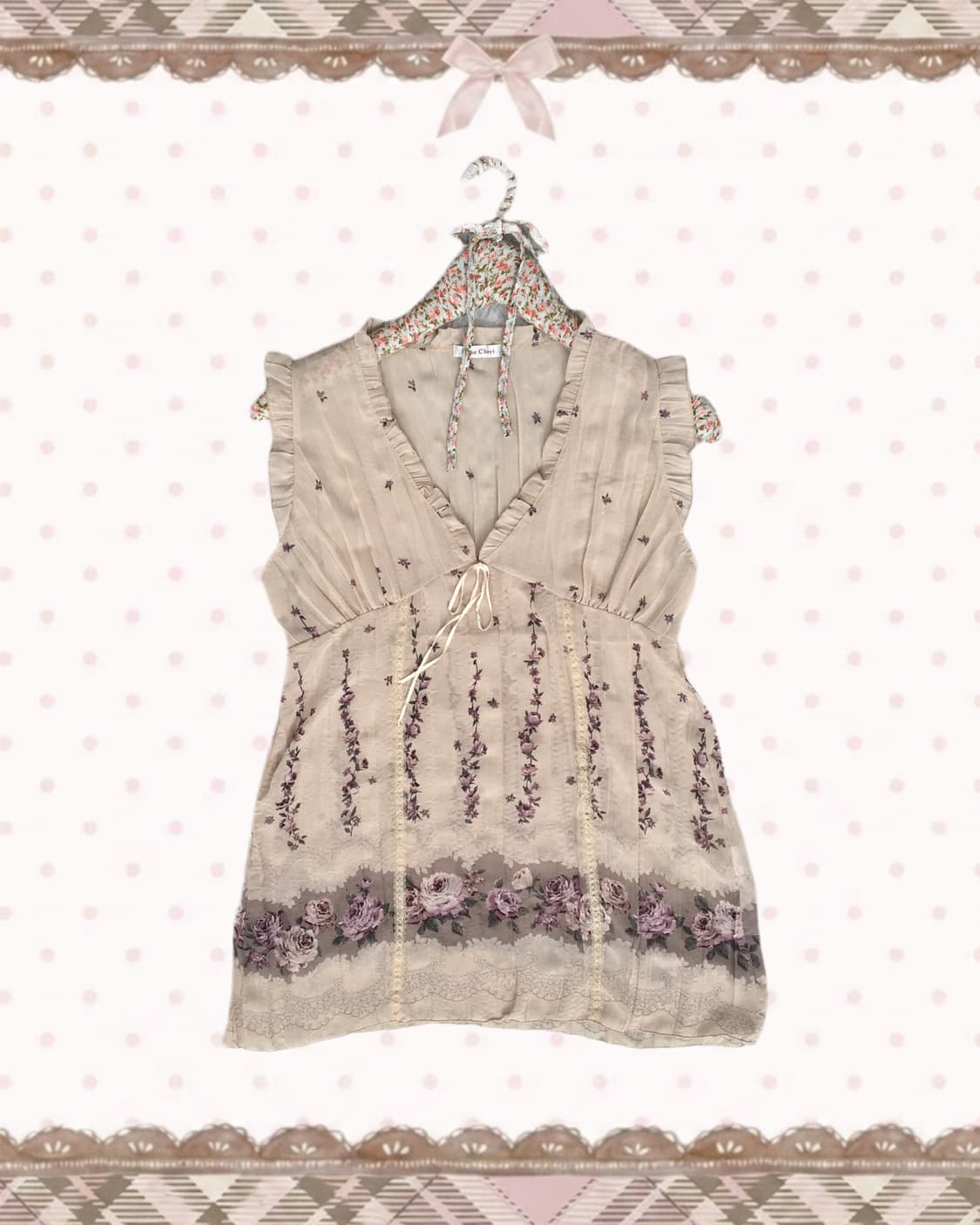 로사체리 베이지 잔꽃 슬리브리스 상품이미지1