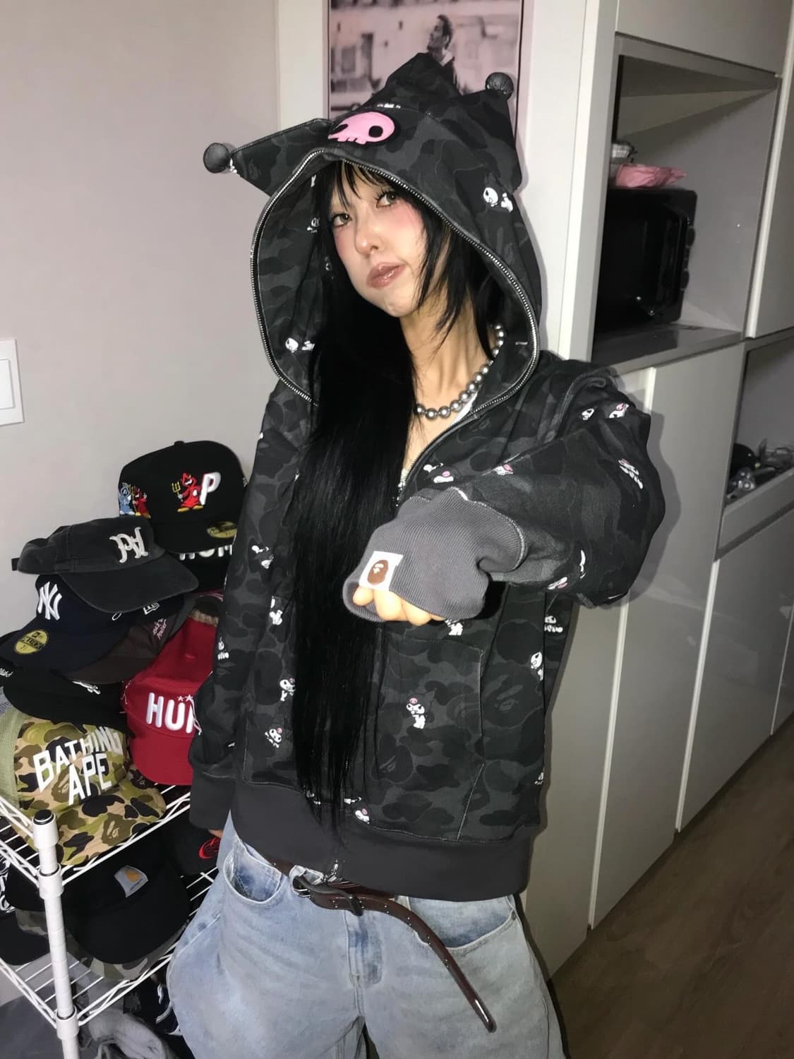 Bape X Sanrio Kuromi Hood Zip-Up 상품이미지4