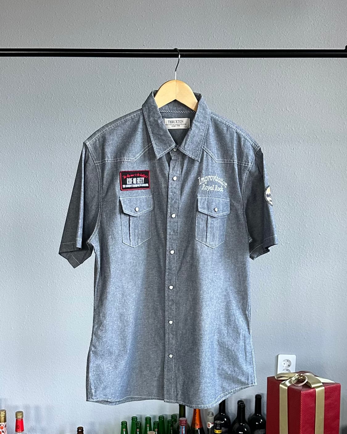 [L-XL](새상품)THRUXTON 샴브레이 웨스턴 반팔 셔츠 상품이미지2