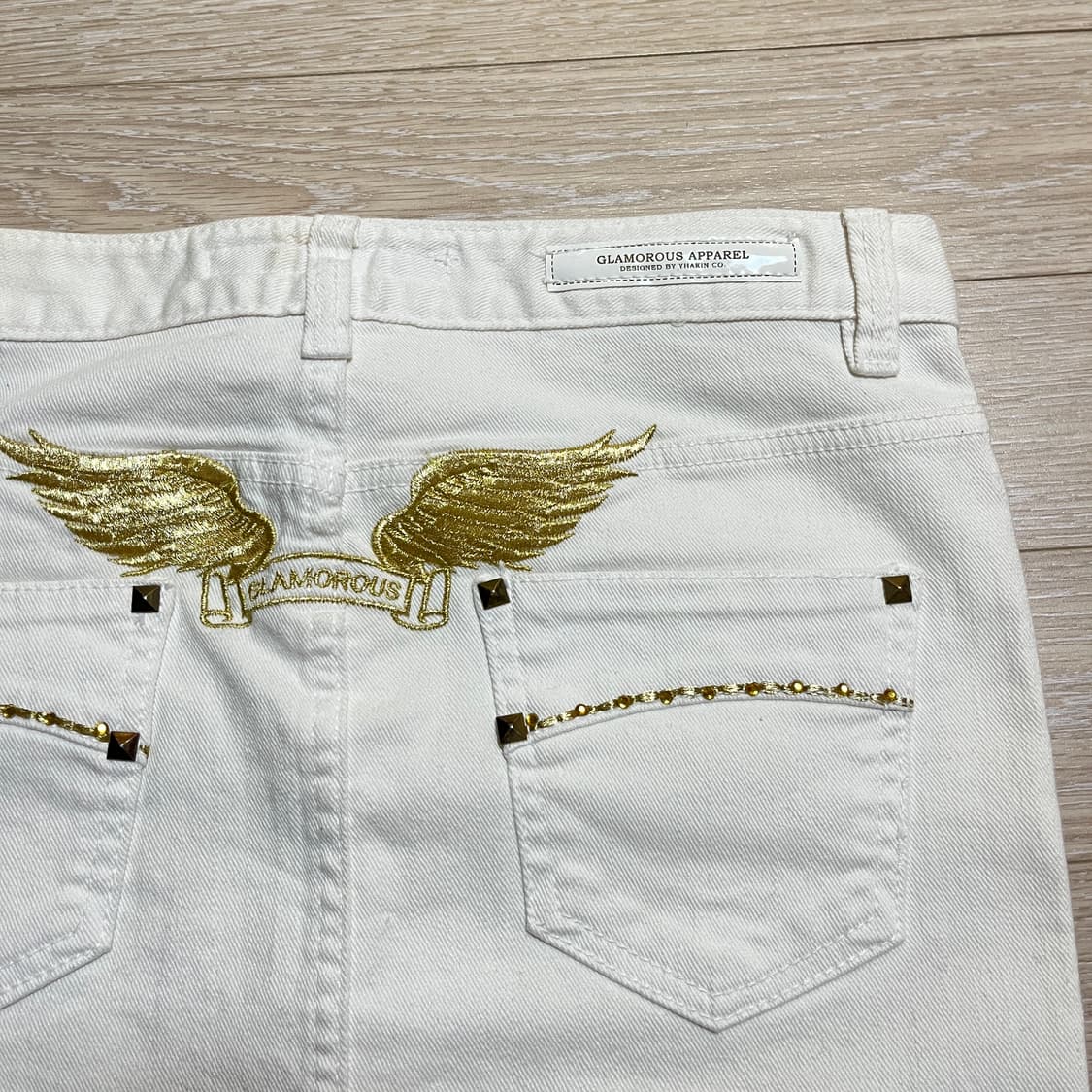 로빈스진(Robins Jean) 화이트 펑크 갸루 골드 윙 미니 스커트 상품이미지3