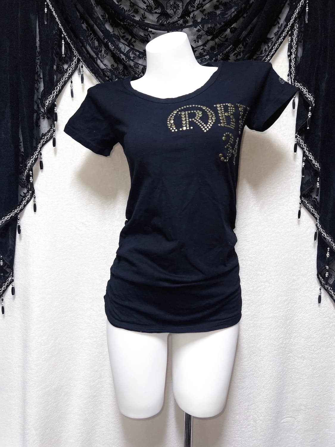 y2k 와투케 고스펑크 오네갸루 00s 다이아깔 셔링 반팔탑 섹시 핀터 상품이미지5