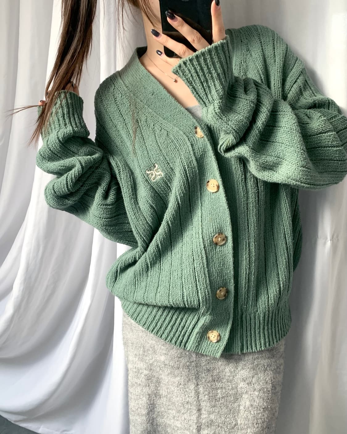 Satur 새터 그린컬러 버튼 가디건 상품이미지1