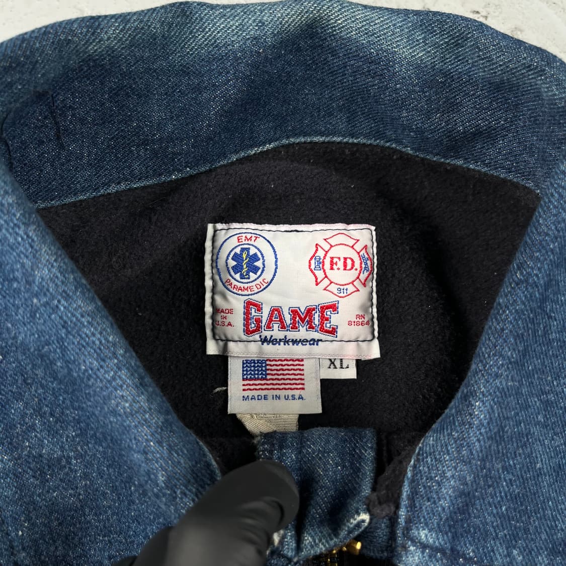 빈티지 FDJC 소방서 데님패치 하프집 스웻셔츠 상품이미지7