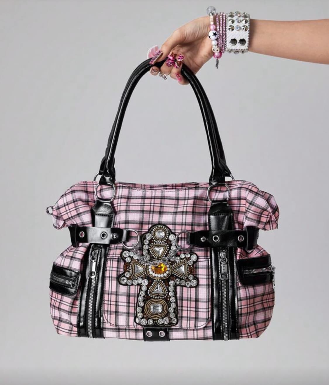 Y2k 갸루 펑크 핑크 체크 백 가방 상품이미지3