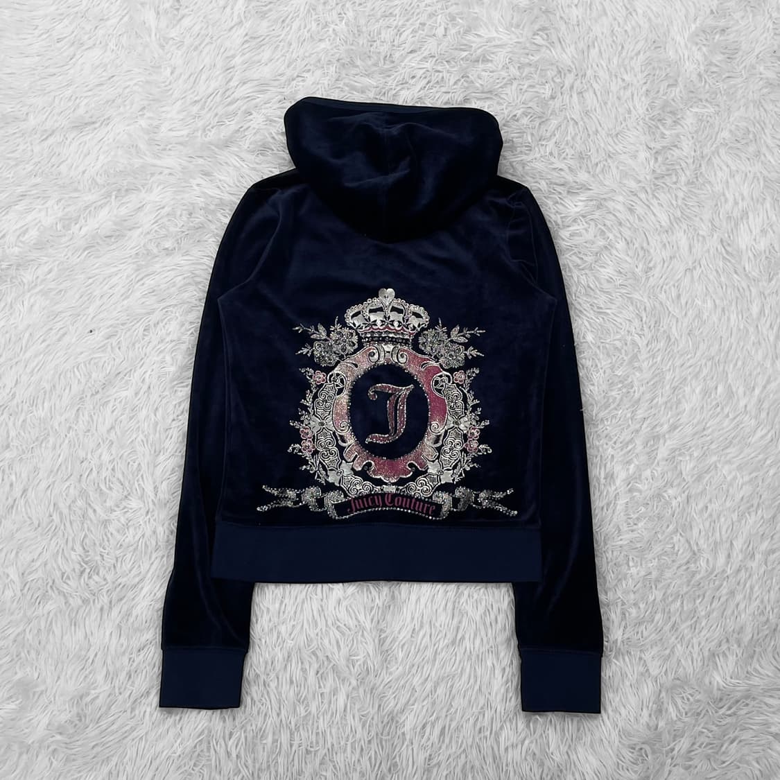 쥬시꾸뛰르 크라운 벨벳 후드집업 네이비 상품이미지3