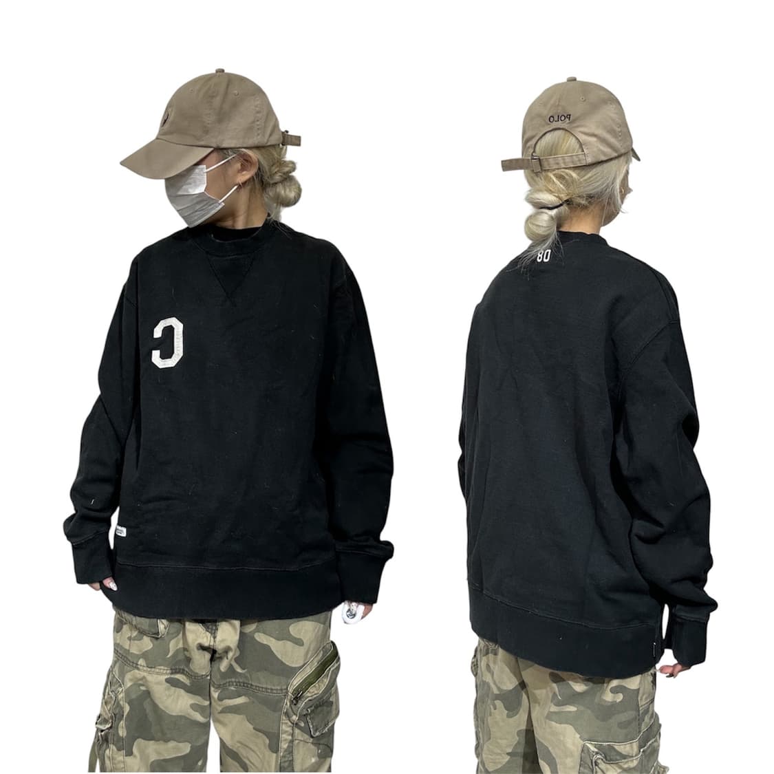 커버낫 블랙 자수 빅 로고 맨투맨 스웻 셔츠 L 상품이미지1