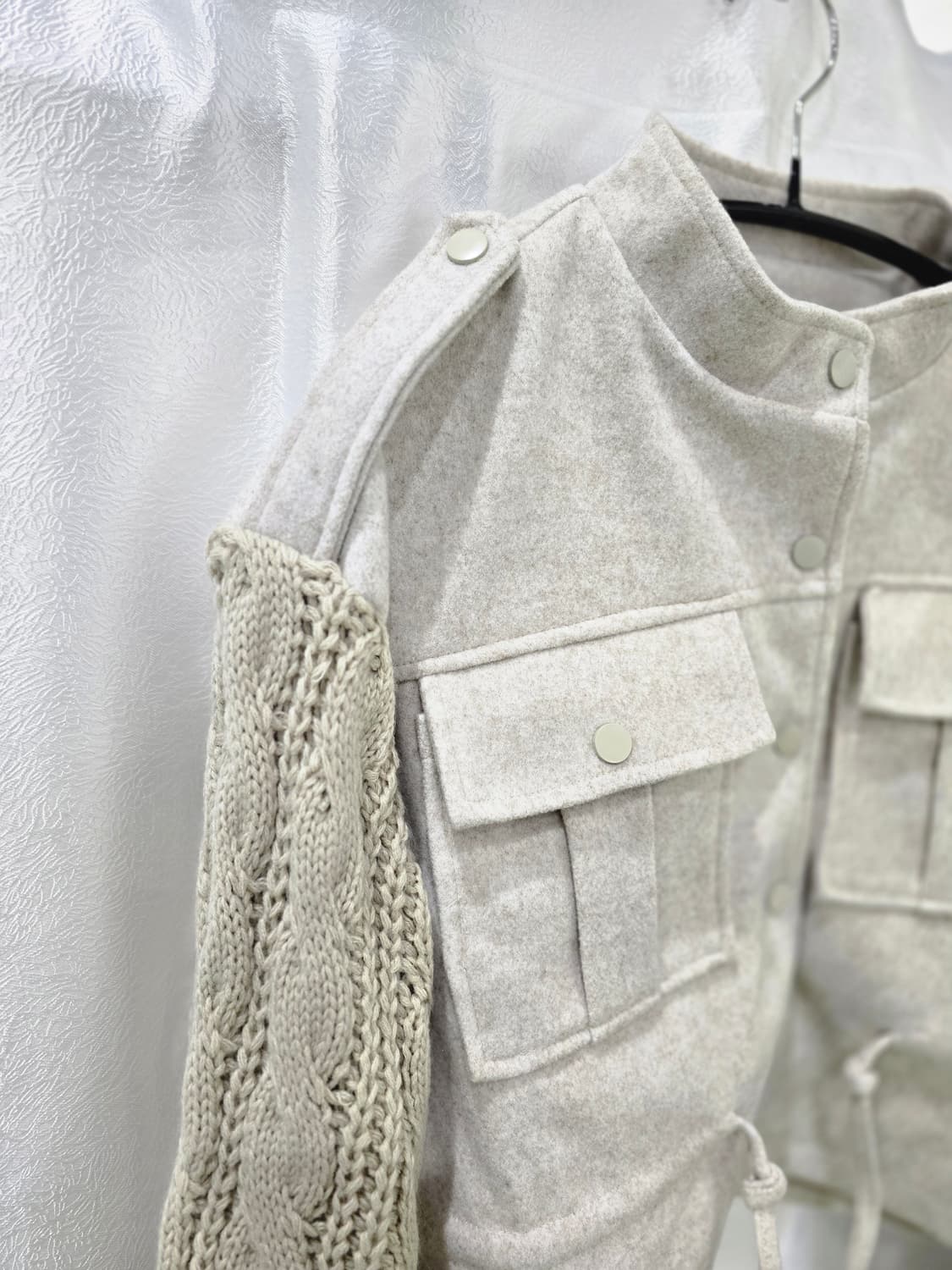 니트 소매 포인트 크롭 자켓 아이보리 상품이미지3