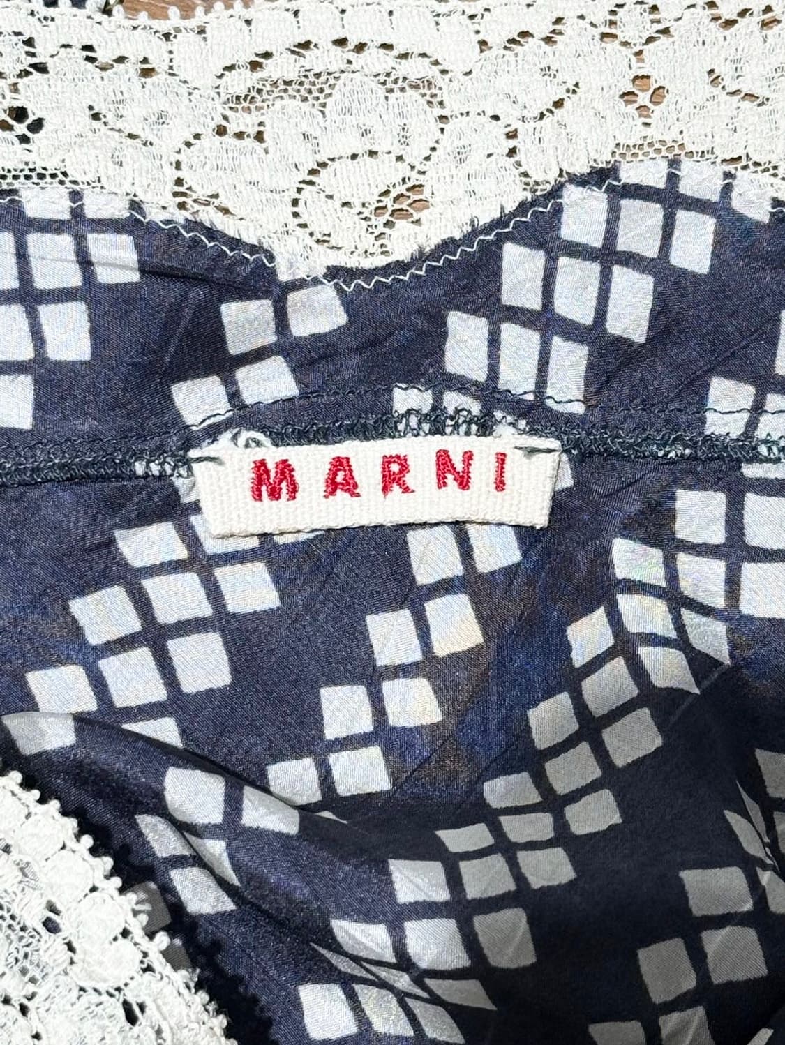 마르니 블랙 패턴 새틴 레이스 슬립 원피스 상품이미지7