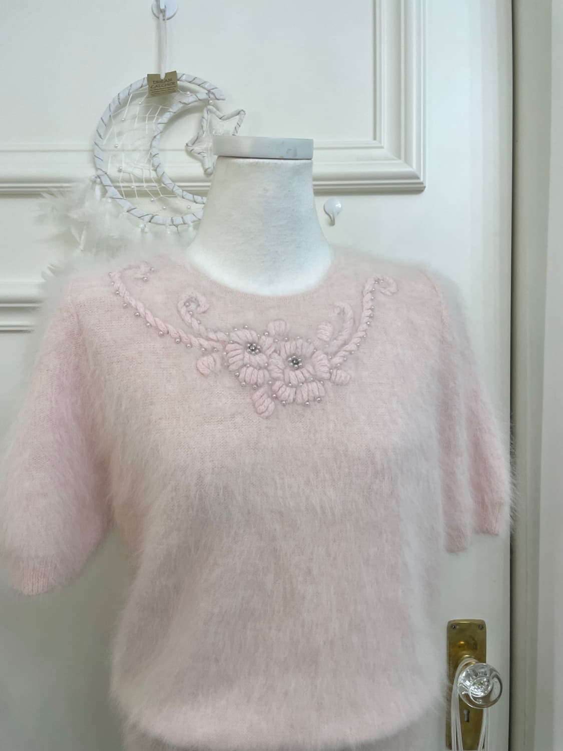 baby pink flower embroidery angora half 상품이미지5