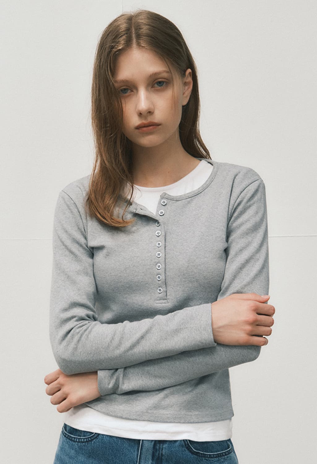 <새상품🖤> 웬즈데이오아시스 헨리넥 피치 코튼 티셔츠 상품이미지2