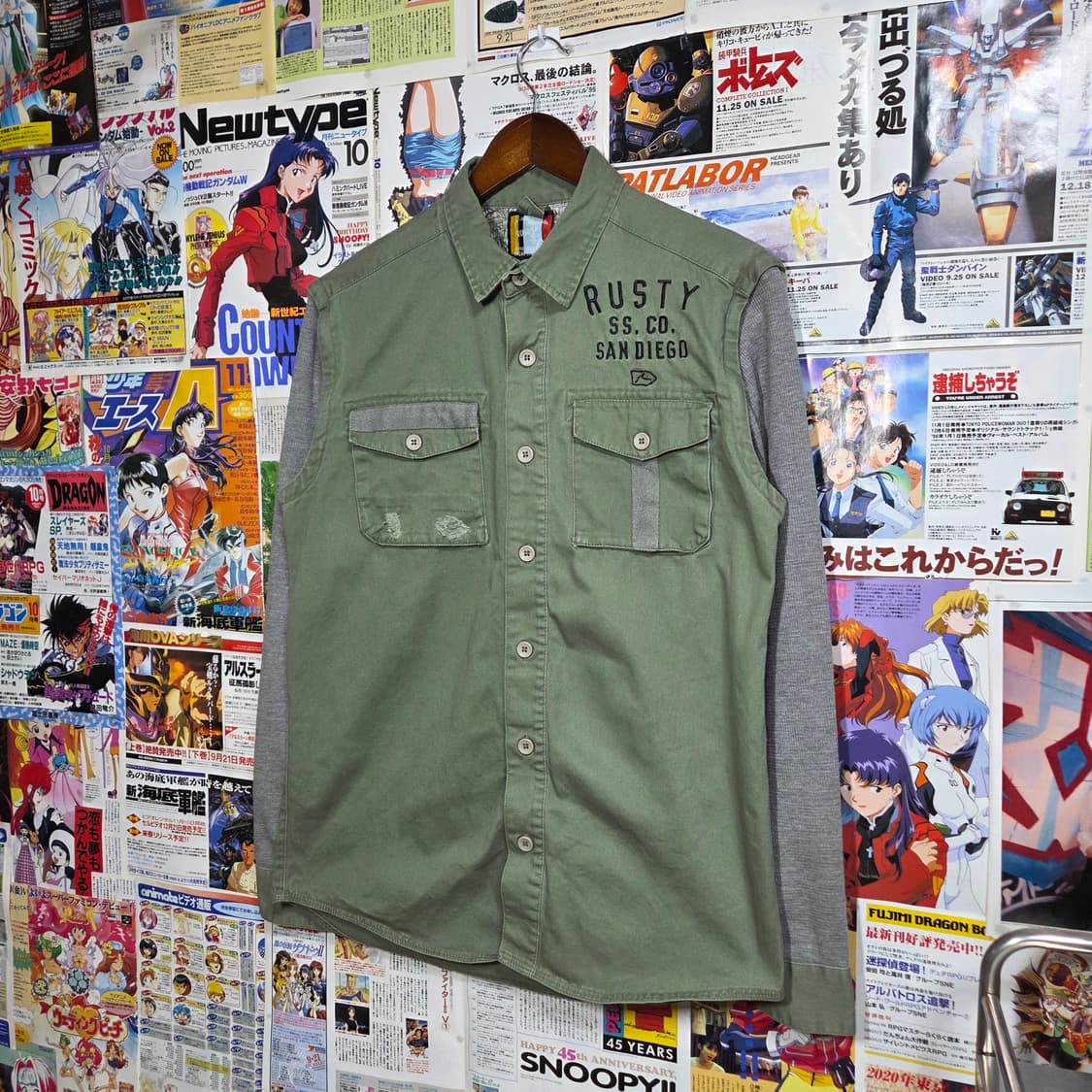 JPN 골지 코튼 카키 밀리터리 투웨이 셔츠 상품이미지2