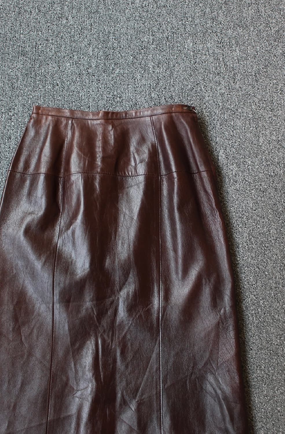 H.Q.C. 양가죽 브라운 레더 미디 스커트 상품이미지2