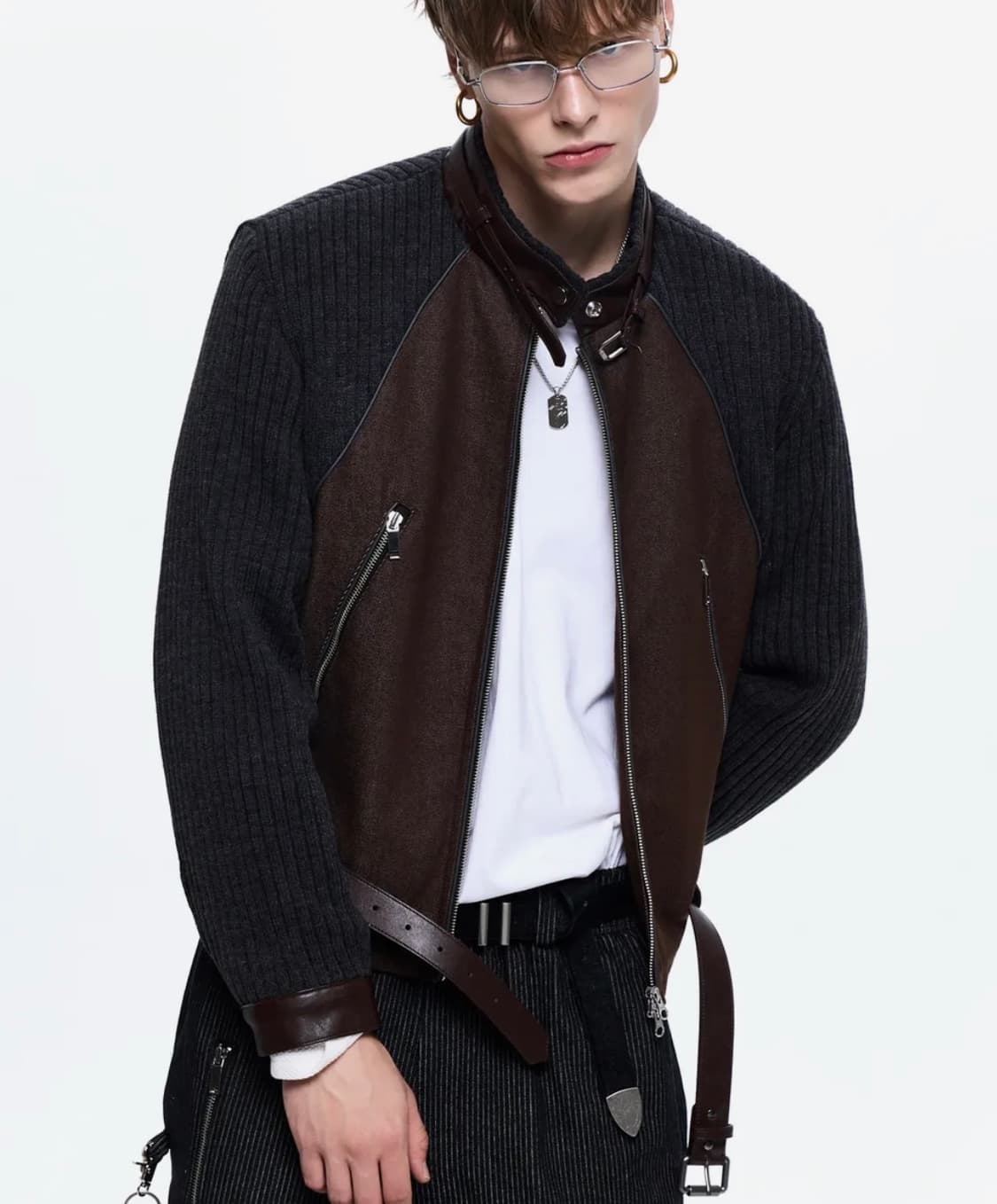 Rssc 니트 & 데님 벨티드 바이커 자켓 2사이즈 상품이미지1