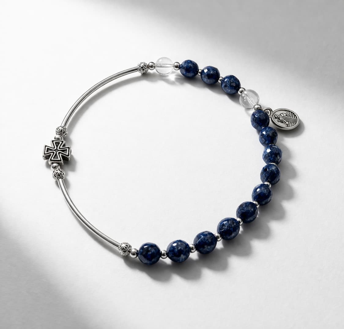 컷팅 라피스라줄리 & 백수정 묵주팔찌 상품이미지2